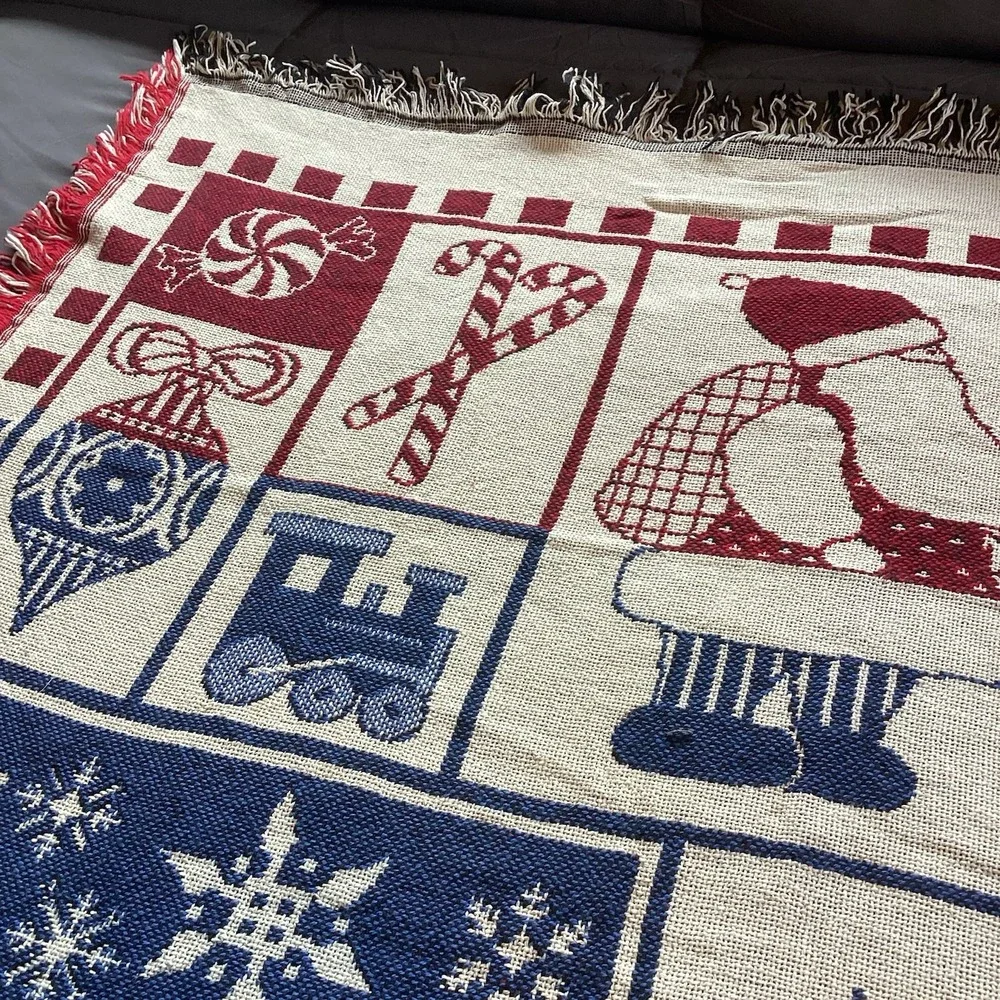 Holiday Throw Blanket Coming Home Tapestry Christmas Ornament Santa Decor Fringe